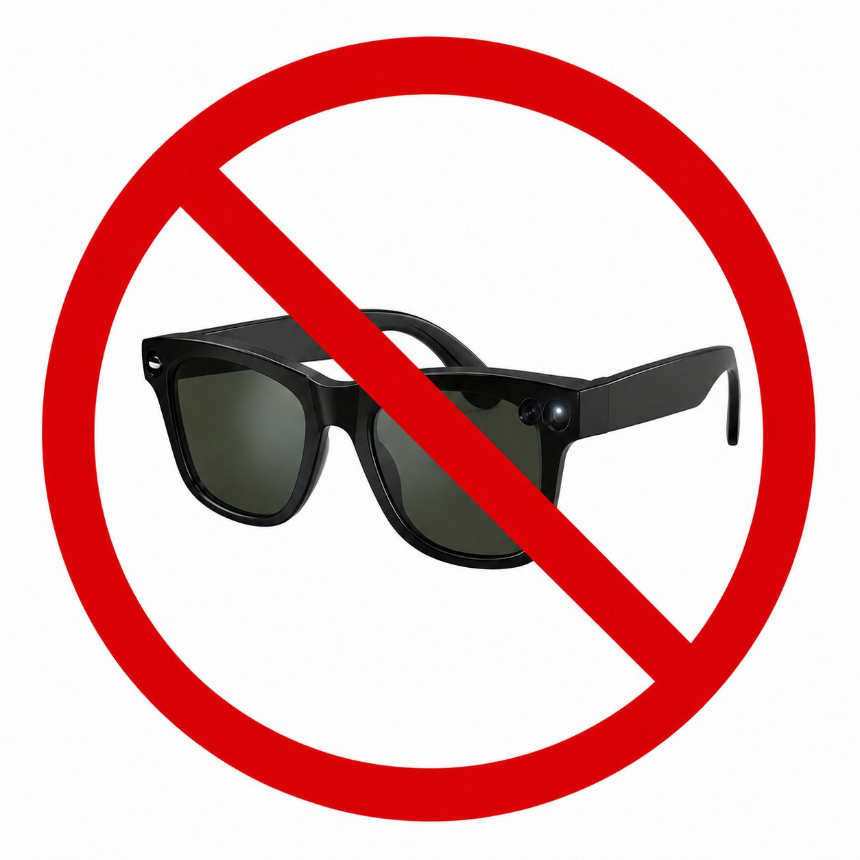 Meta-Brillen-Verbotsschild: durchgestrichene Smart-Brille als Piktogramm